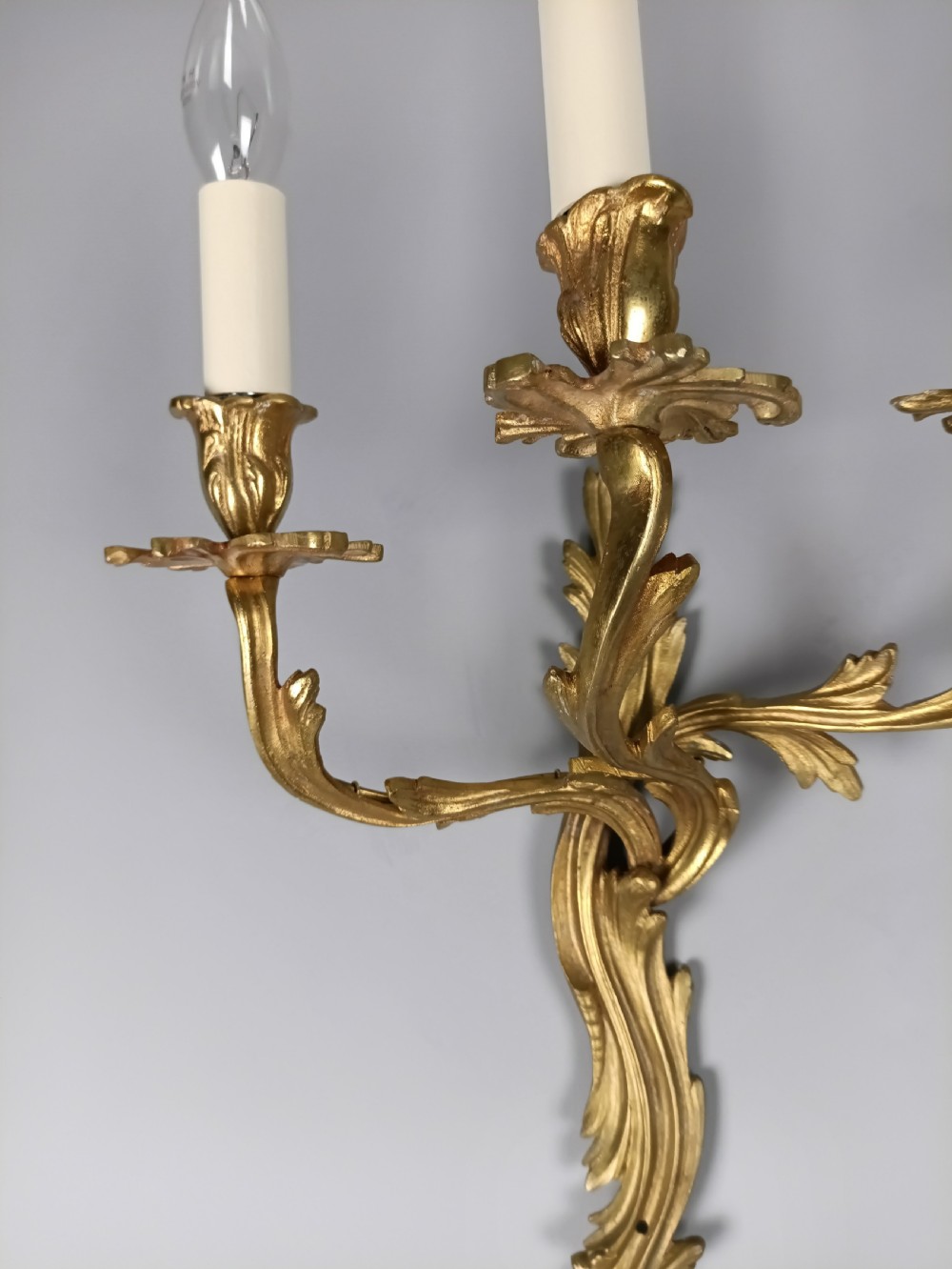 Single French Triple Arm Gilded Brass Wall Light View III