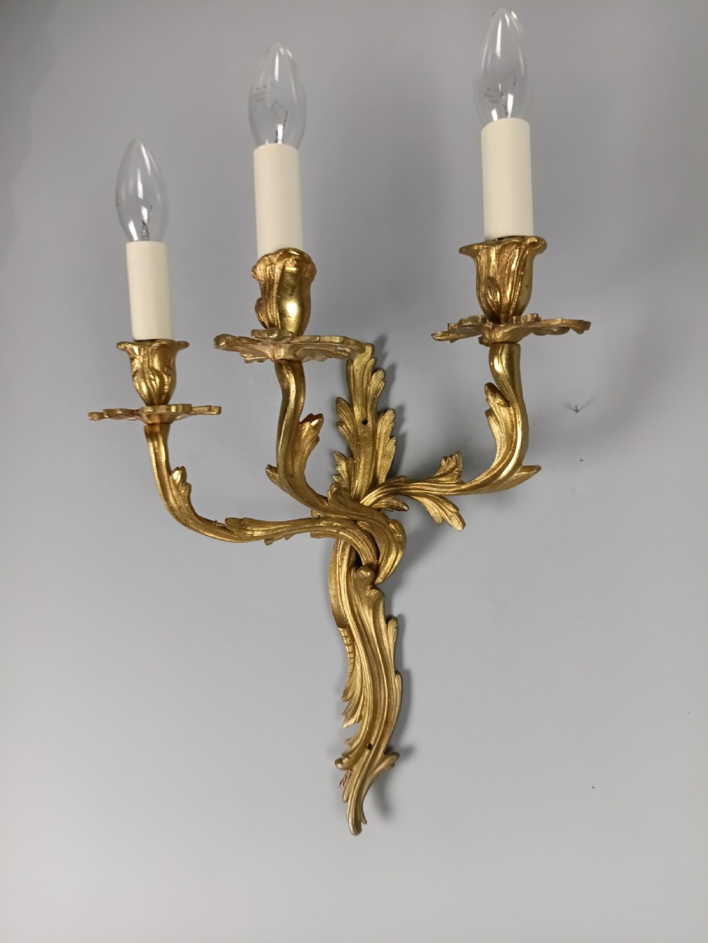 Single French Triple Arm Gilded Brass Wall Light View VI