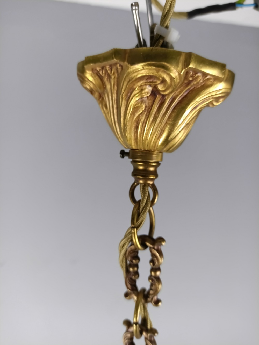 French Gilded Bronze Crystal Triple Light Antique Chandelier  View VIII