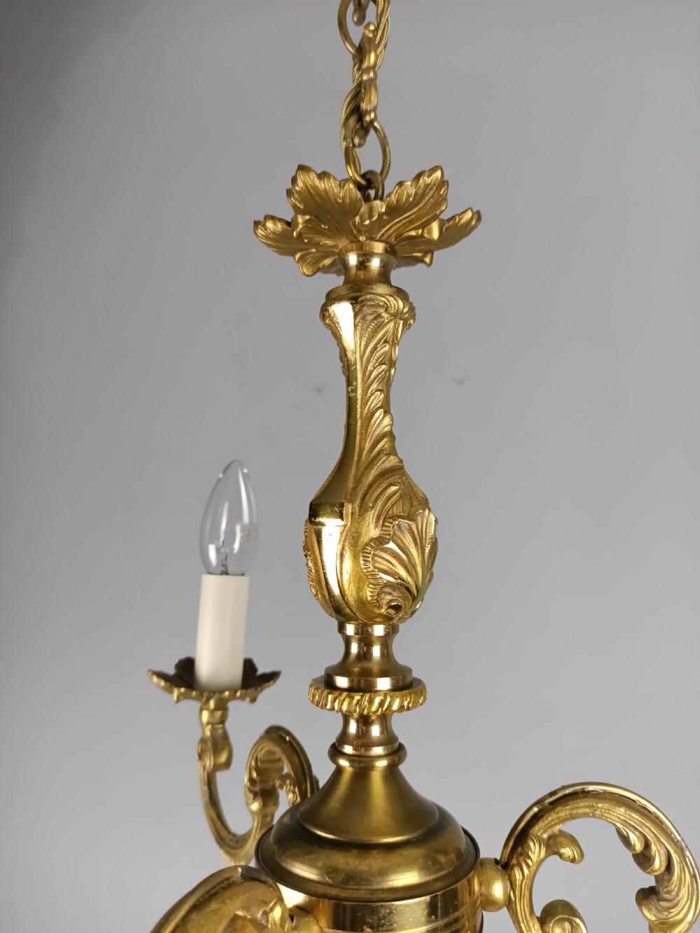 French Gilded Brass Triple Light Antique Chandelier  View VI