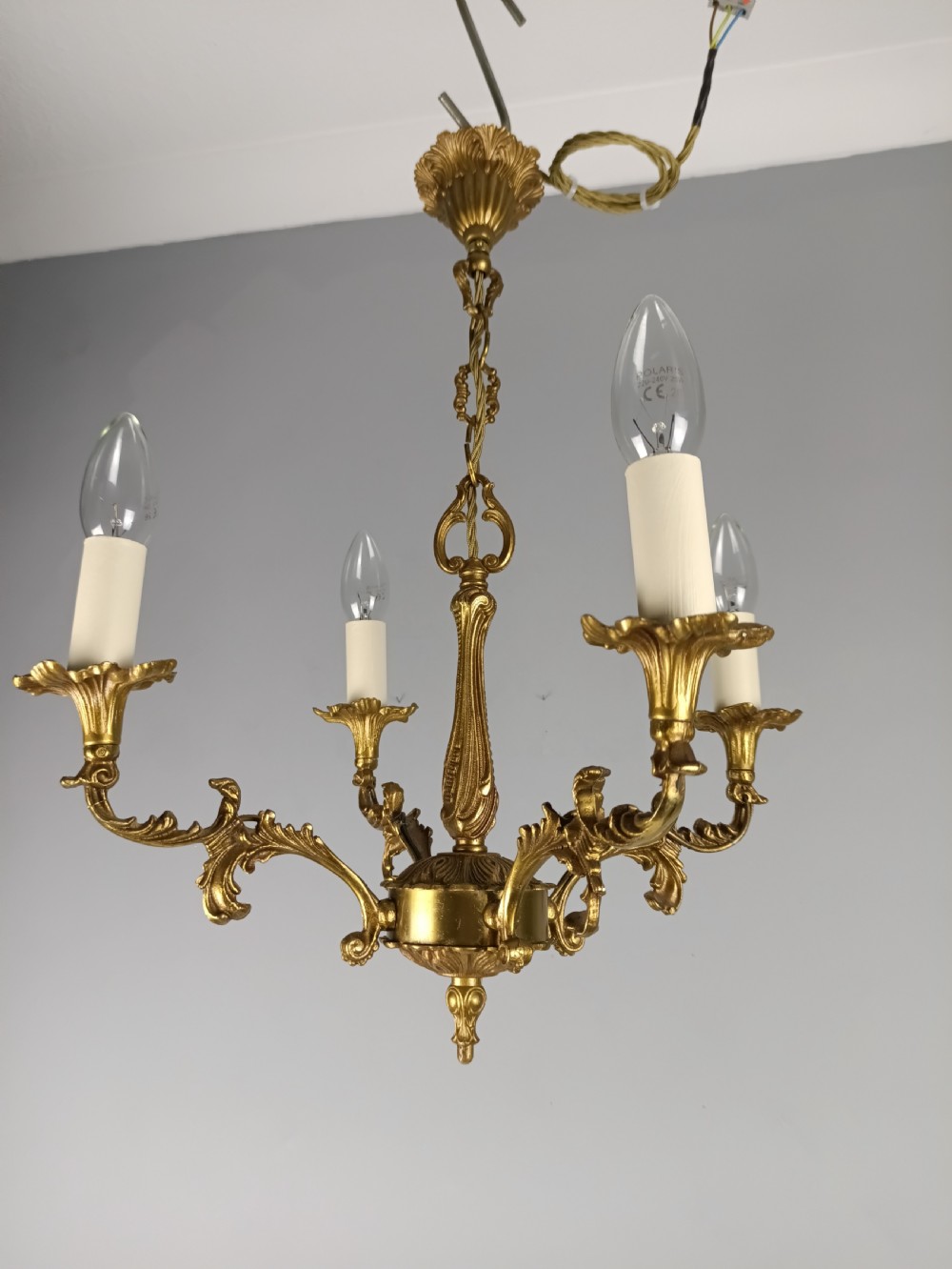 French 4 Light Gilt Brass Chandelier  View IV