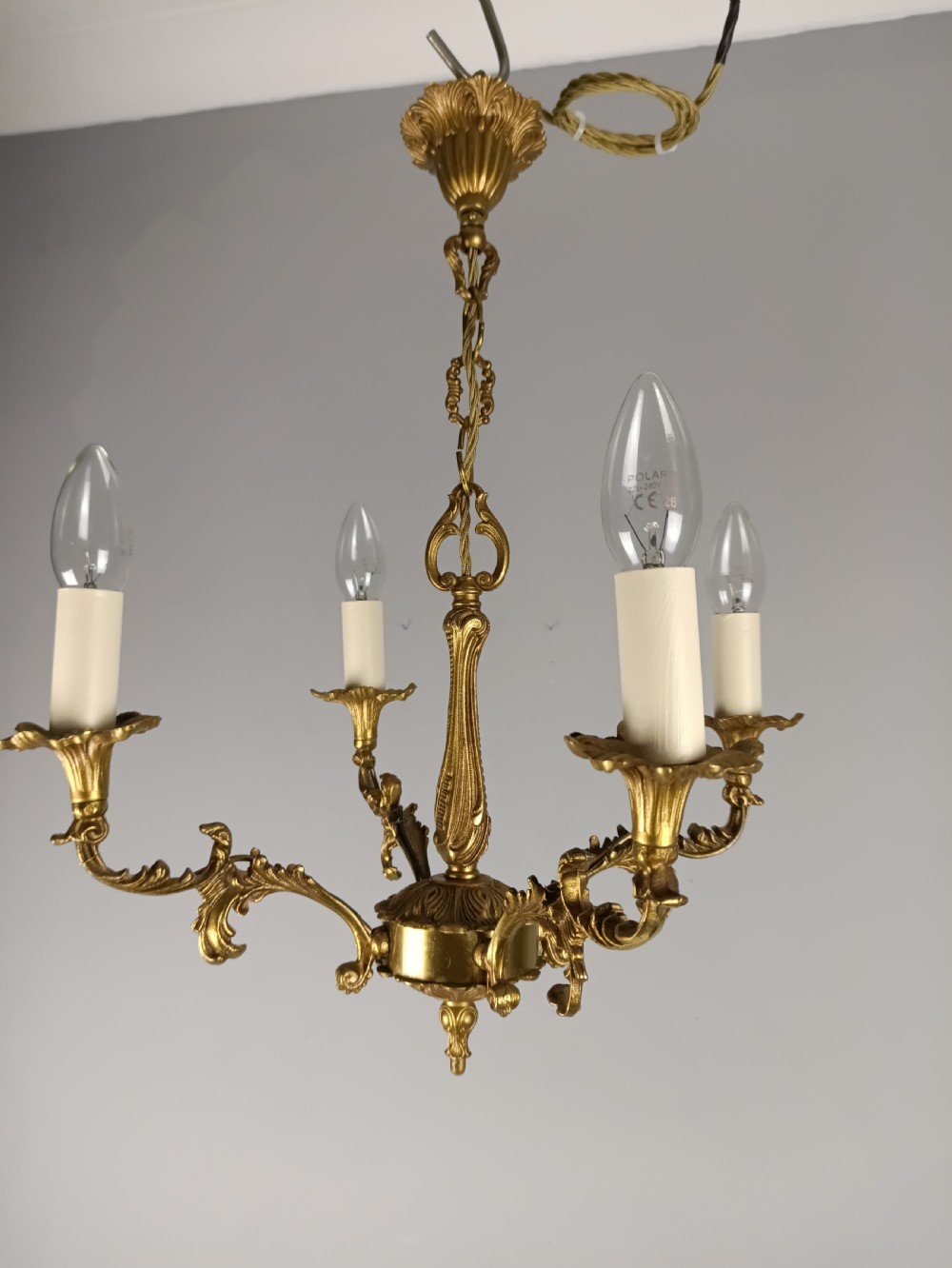 French 4 Light Gilt Brass Chandelier  View V