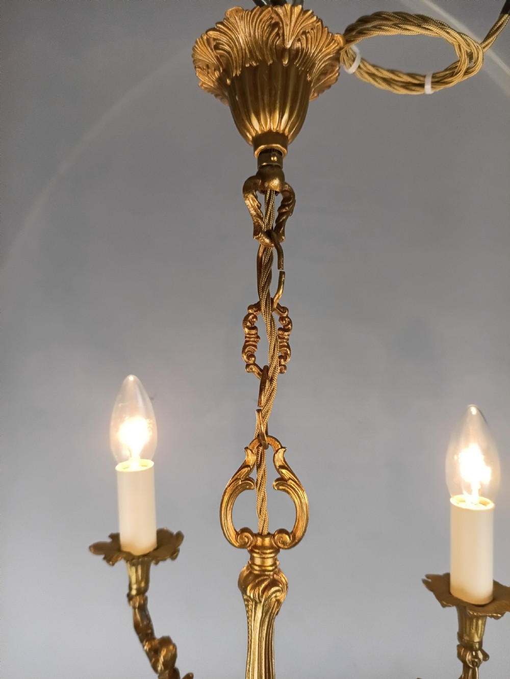 French 4 Light Gilt Brass Chandelier  View VII