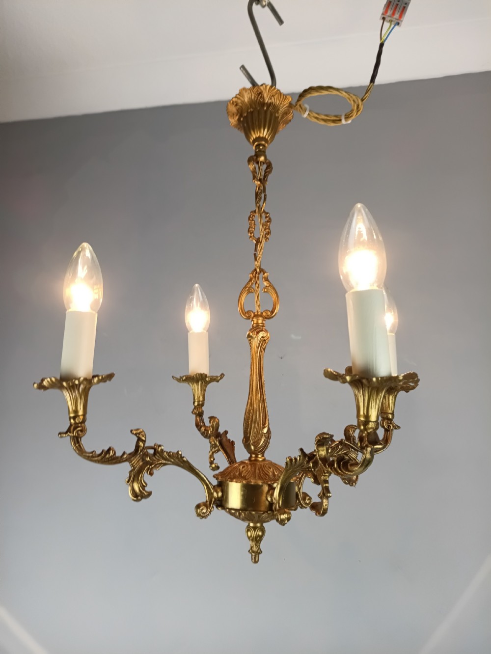 French 4 Light Gilt Brass Chandelier  View VIII