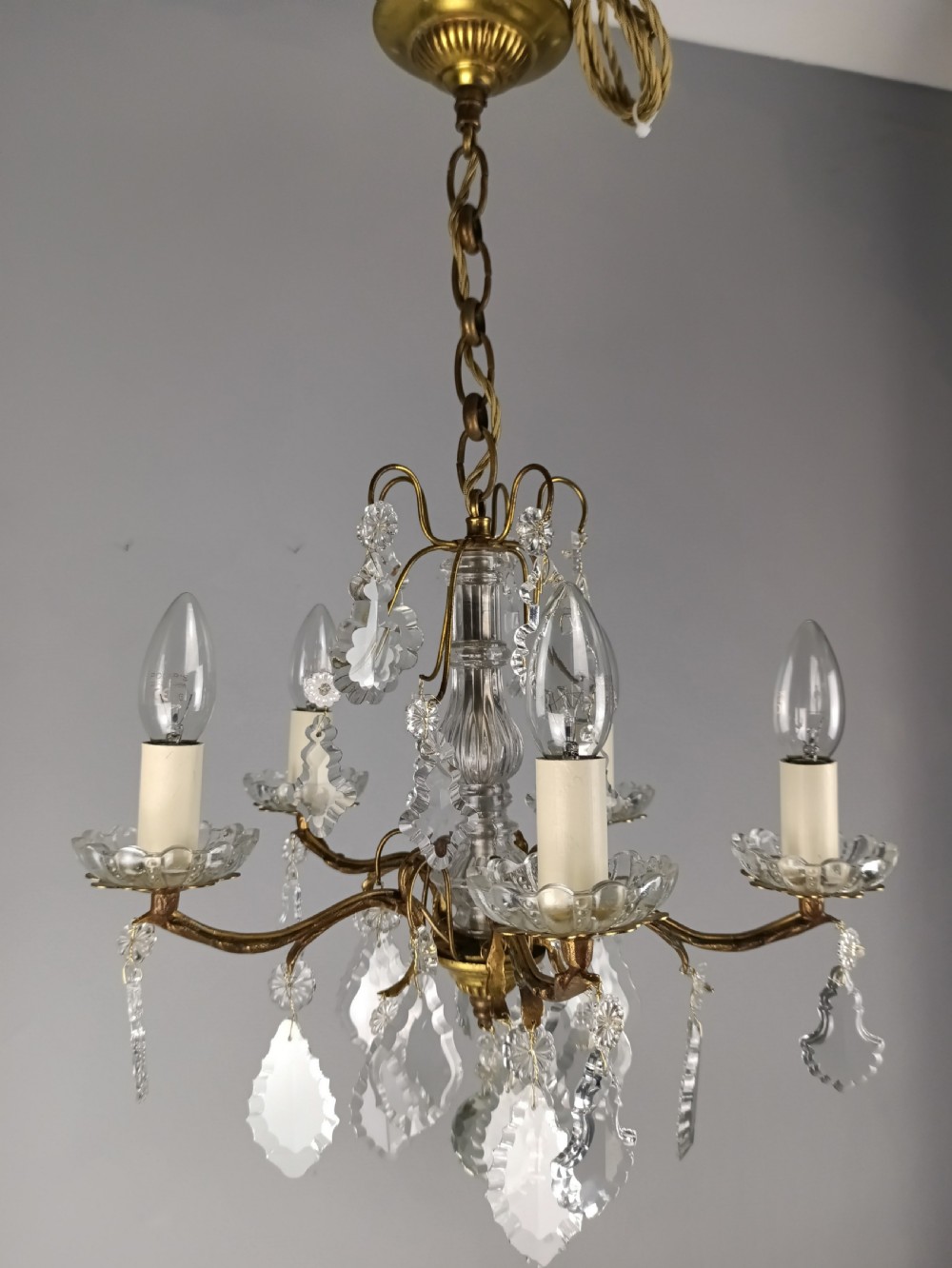 French Gilded & Crystal 5 Light Chandelier View III