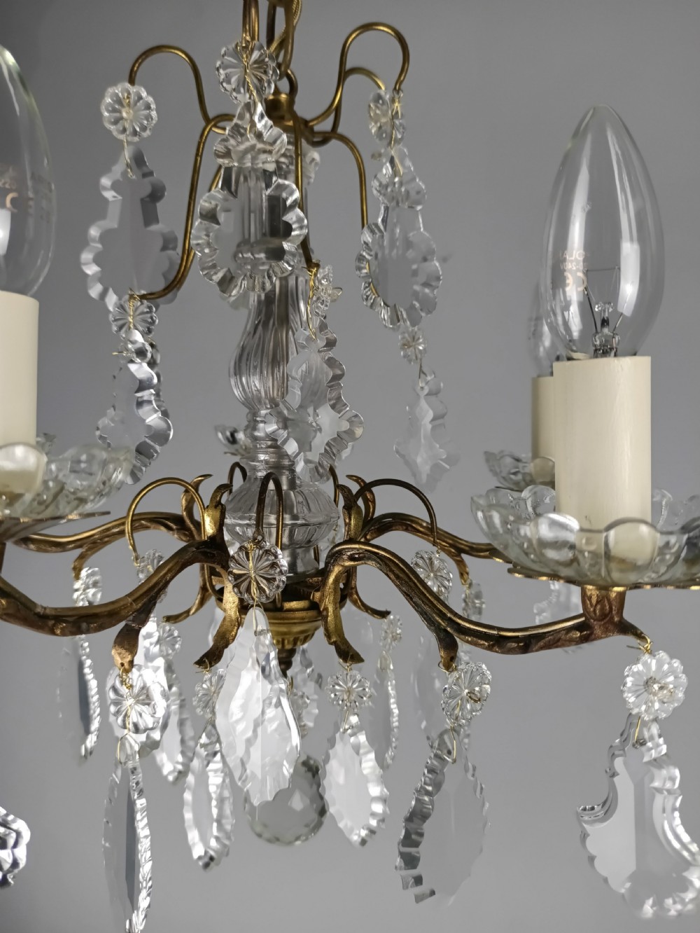 French Gilded & Crystal 5 Light Chandelier View IV