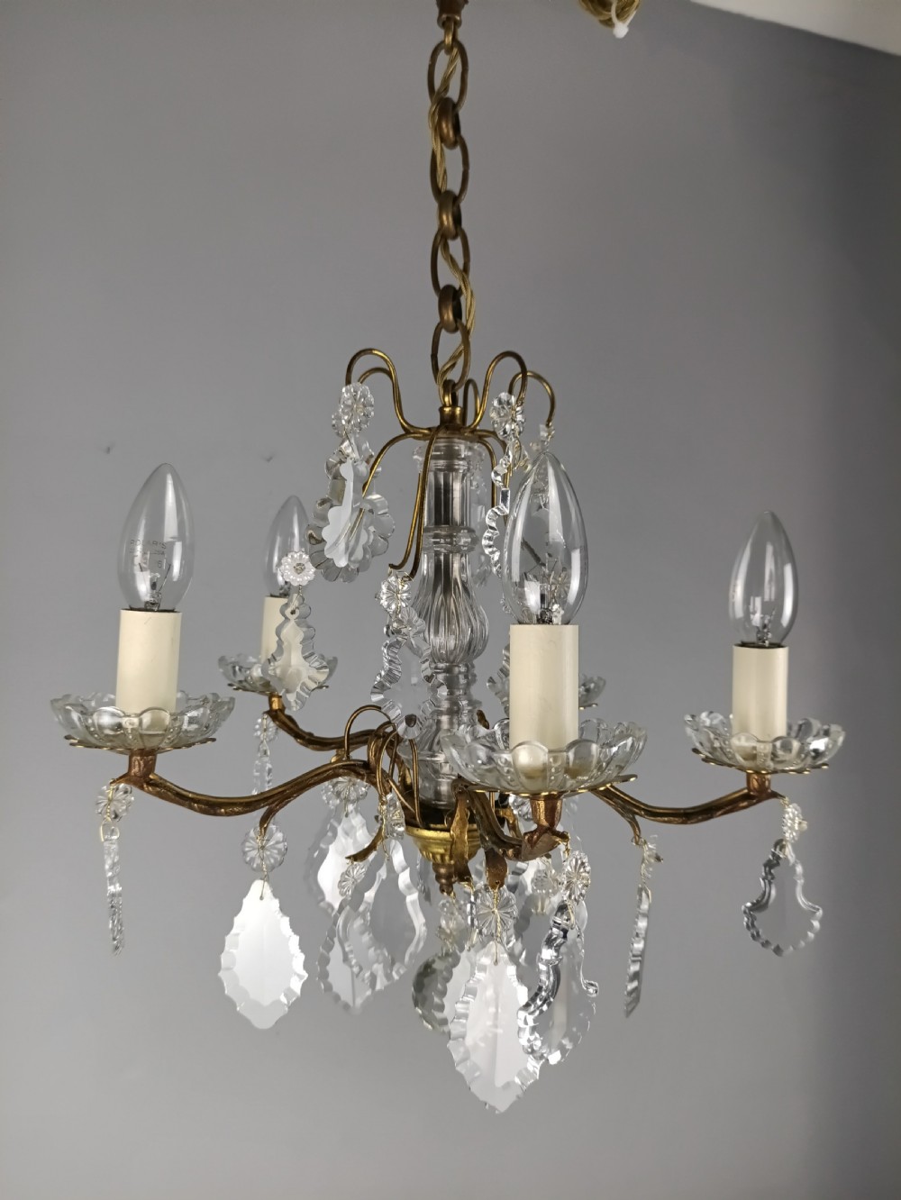French Gilded & Crystal 5 Light Chandelier View V