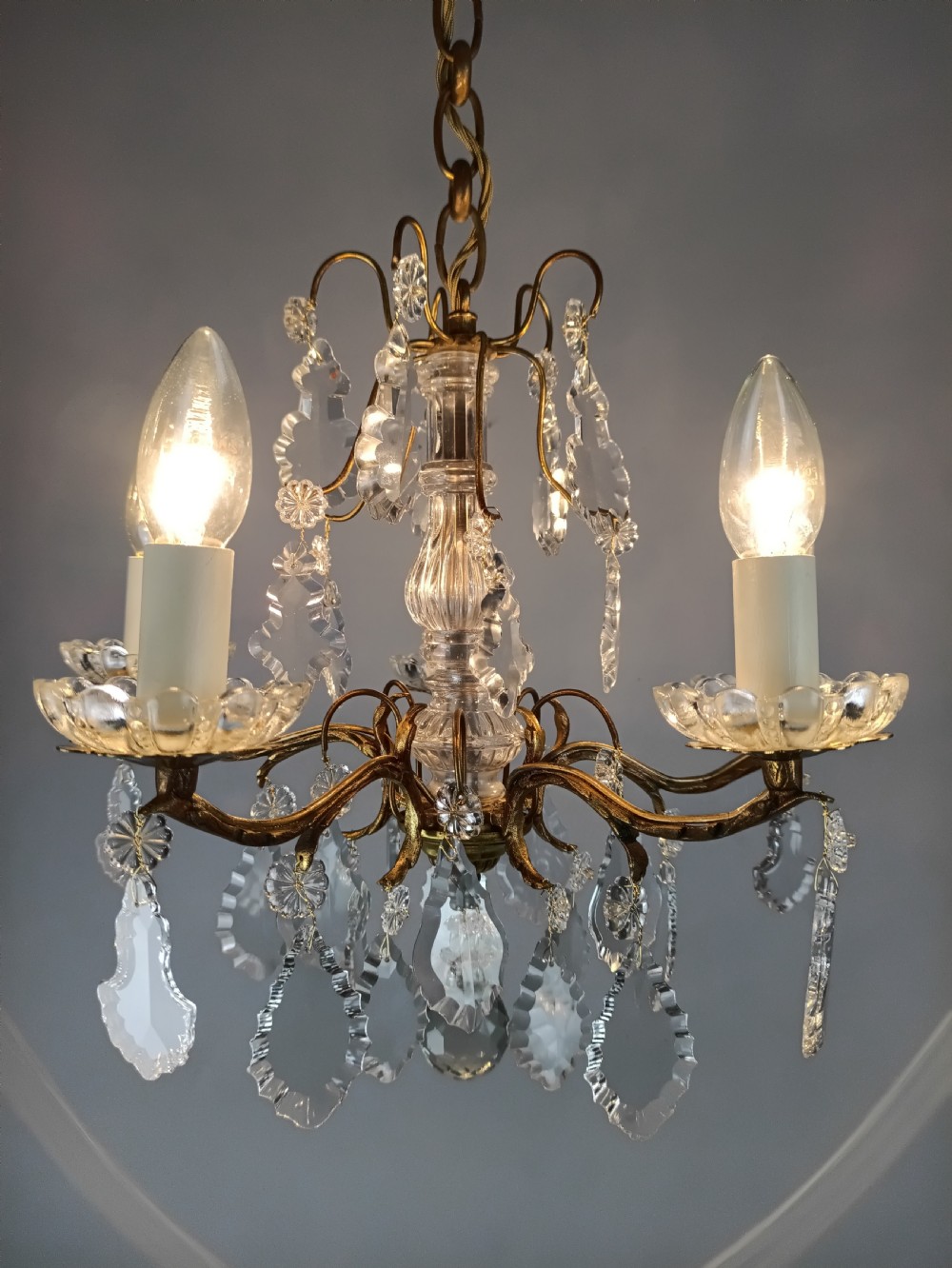 French Gilded & Crystal 5 Light Chandelier View X