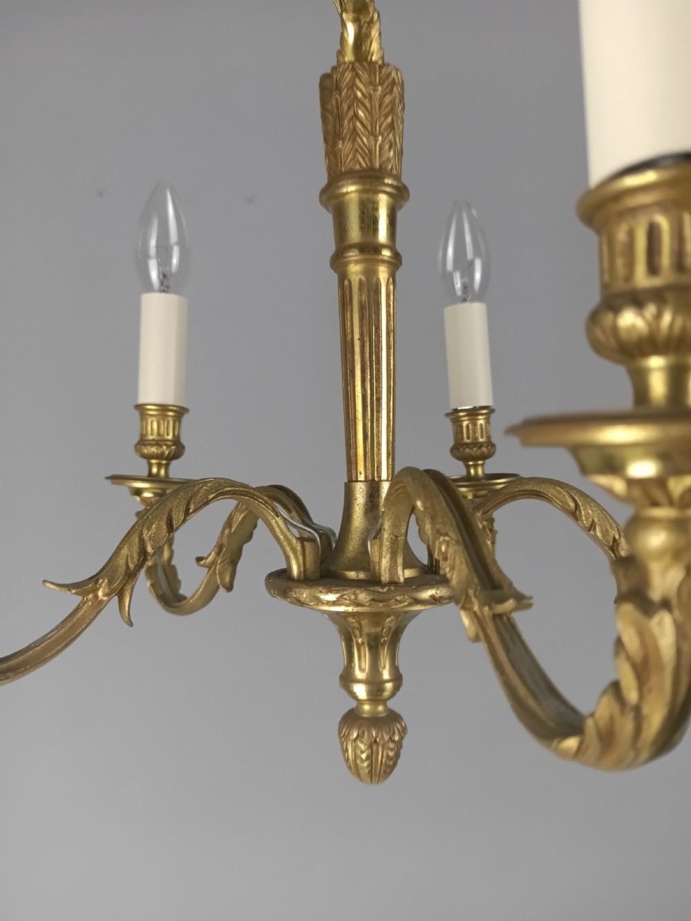 French Gilt Brass Empire 5 Light Antique Chandelier View III
