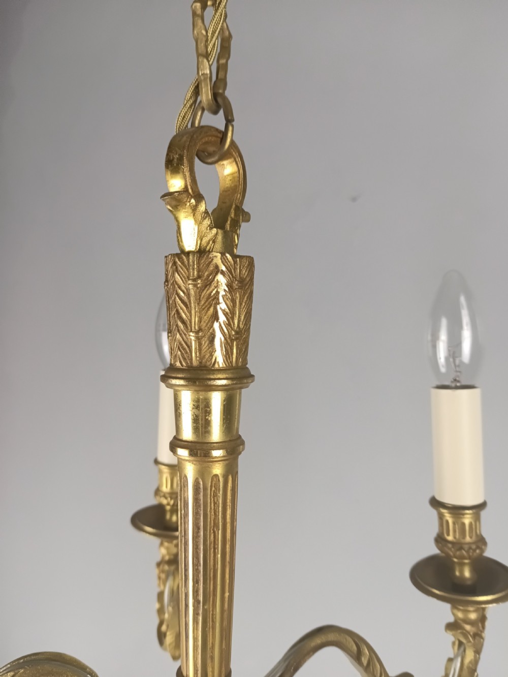 French Gilt Brass Empire 5 Light Antique Chandelier View V