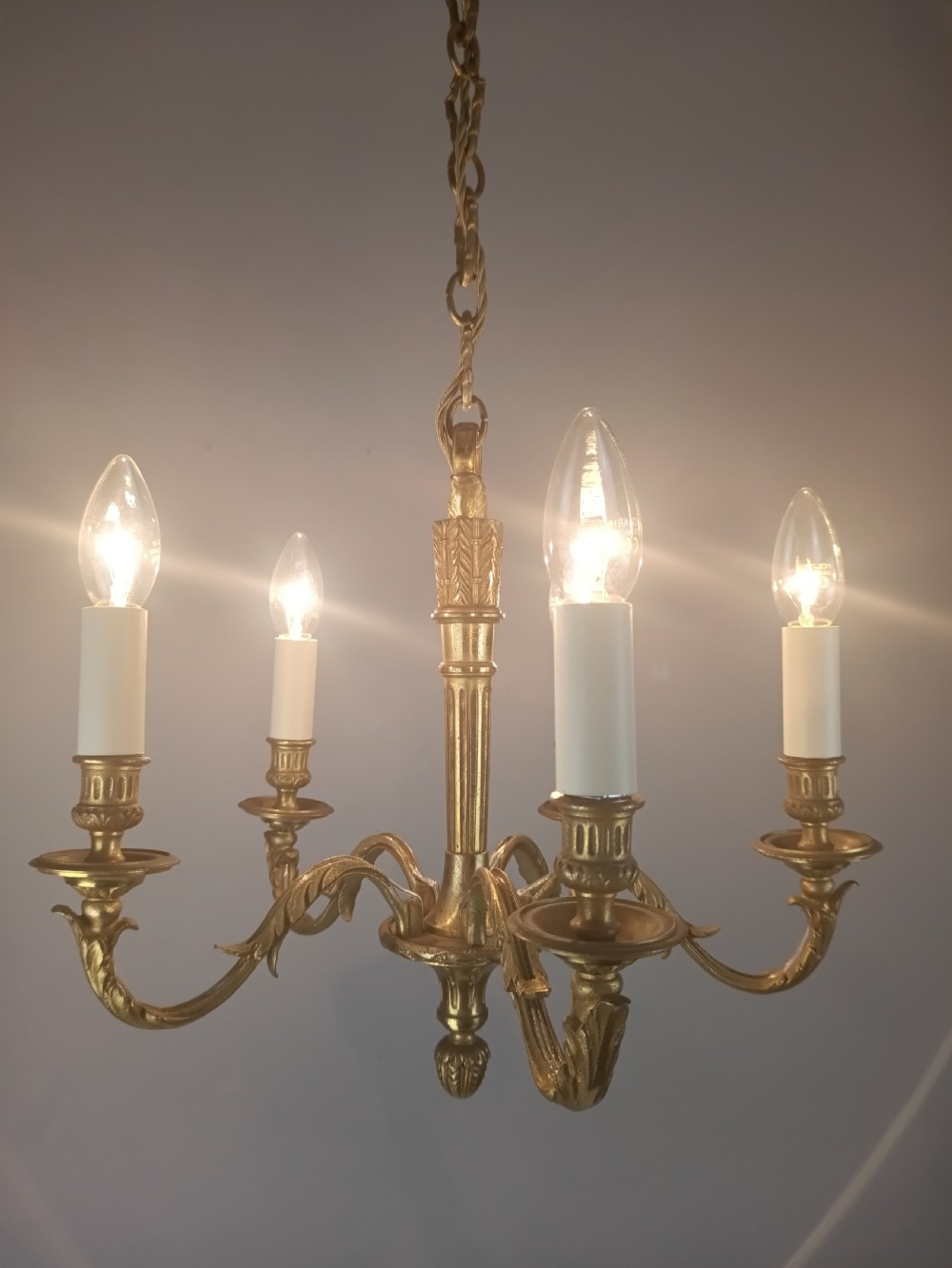 French Gilt Brass Empire 5 Light Antique Chandelier View VI