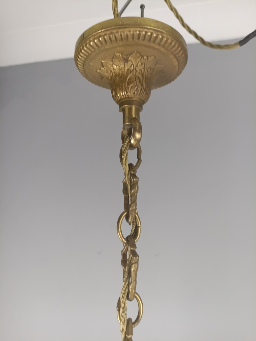 French Gilt Brass Empire 5 Light Antique Chandelier View IX