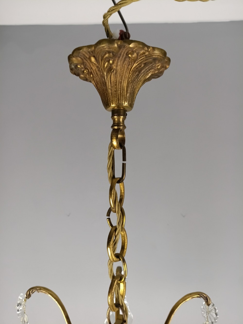 French Gilded Bronze & Crystal 5 Light Chandelier View XI