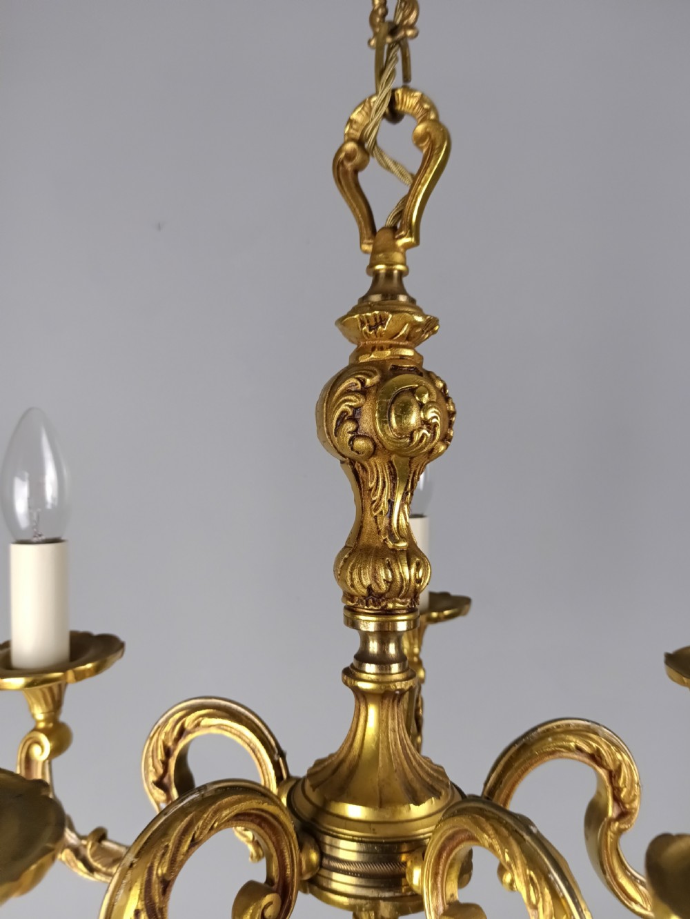 French Gilt Brass 5 Light Chandelier View II