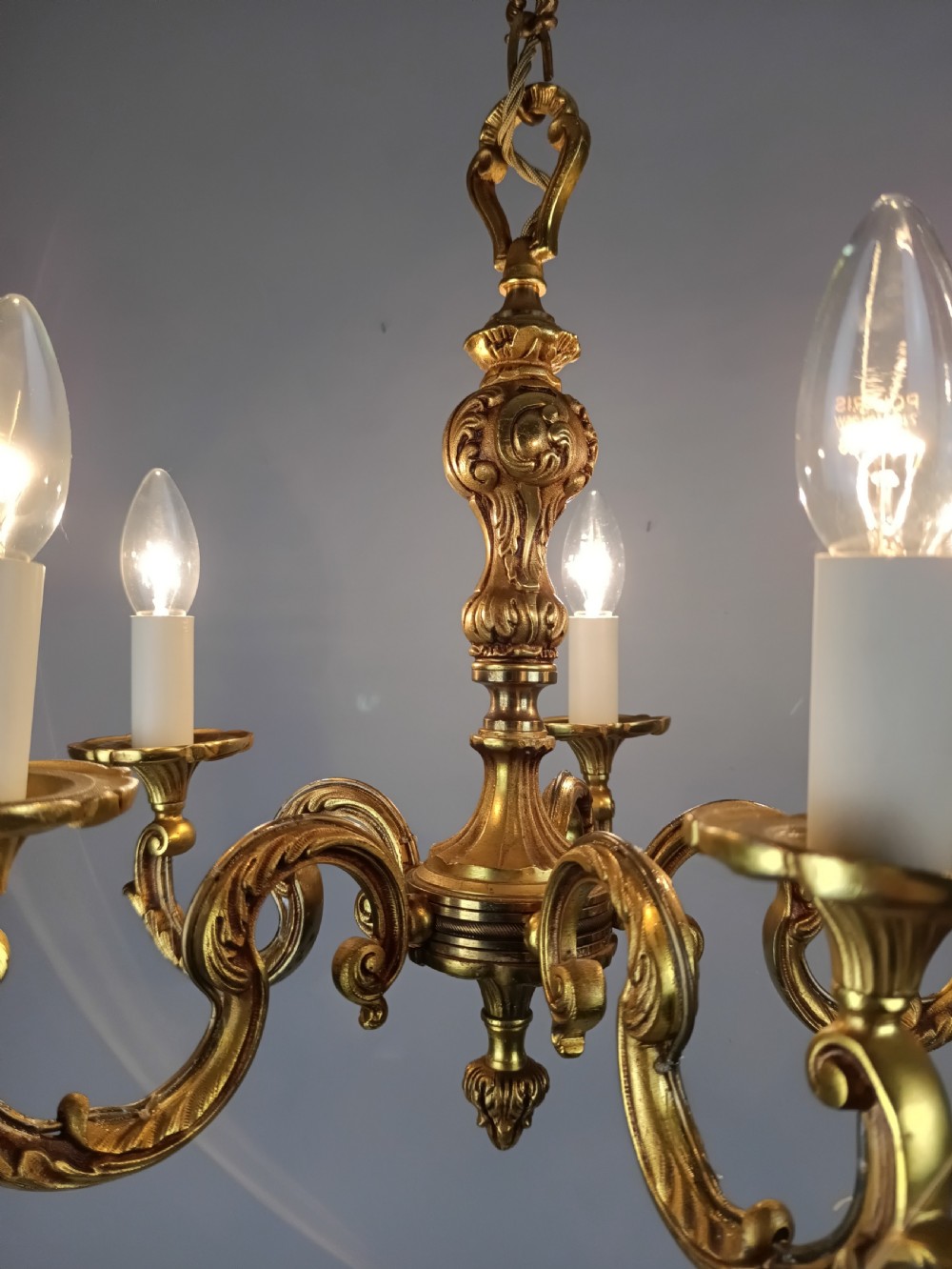 French Gilt Brass 5 Light Chandelier View IV