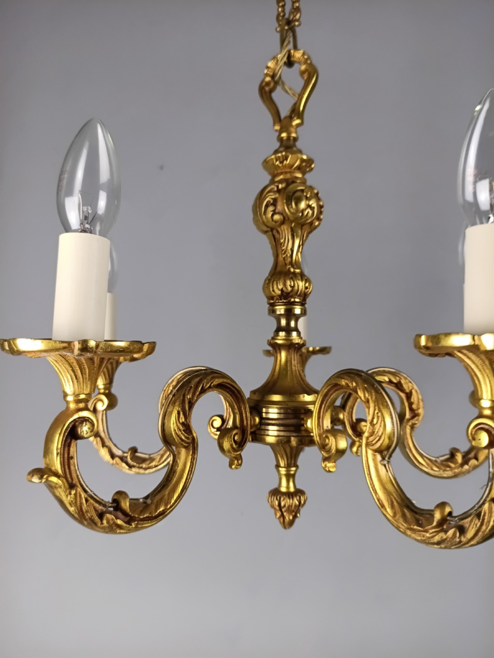 French Gilt Brass 5 Light Chandelier View VIII