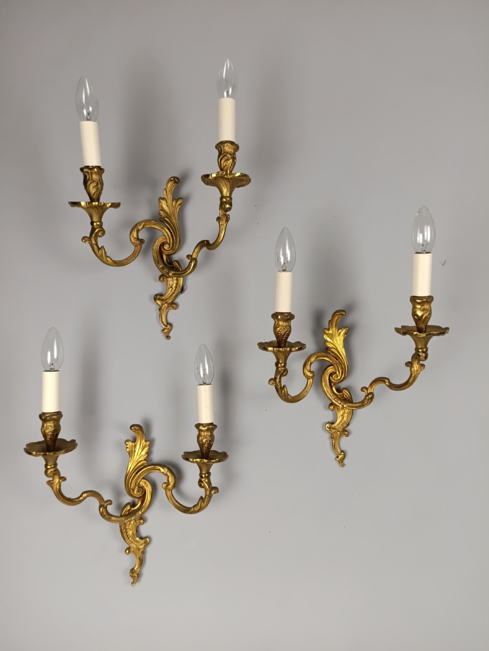 Set of 3 Large French Gilt Brass Antique Wall Lights