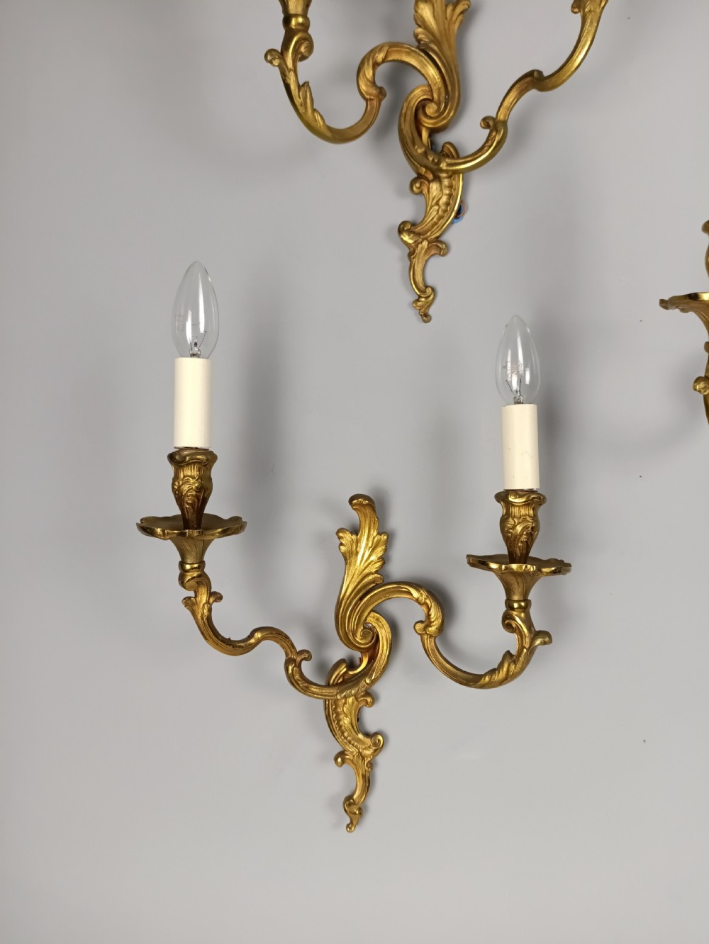 Set of 3 Large French Gilt Brass Antique Wall Lights View II