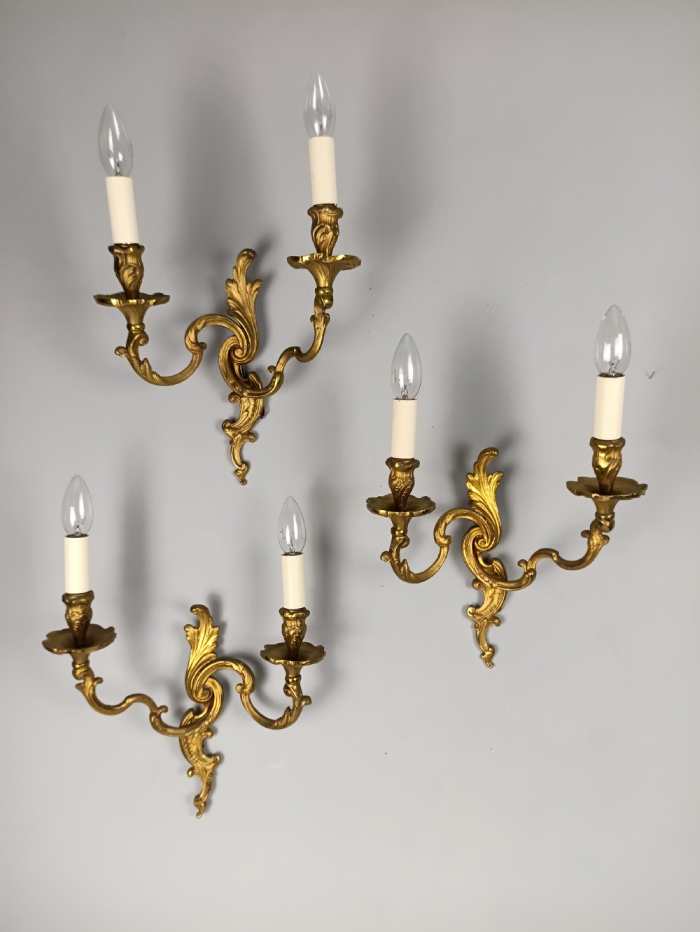 Set of 3 Large French Gilt Brass Antique Wall Lights View III