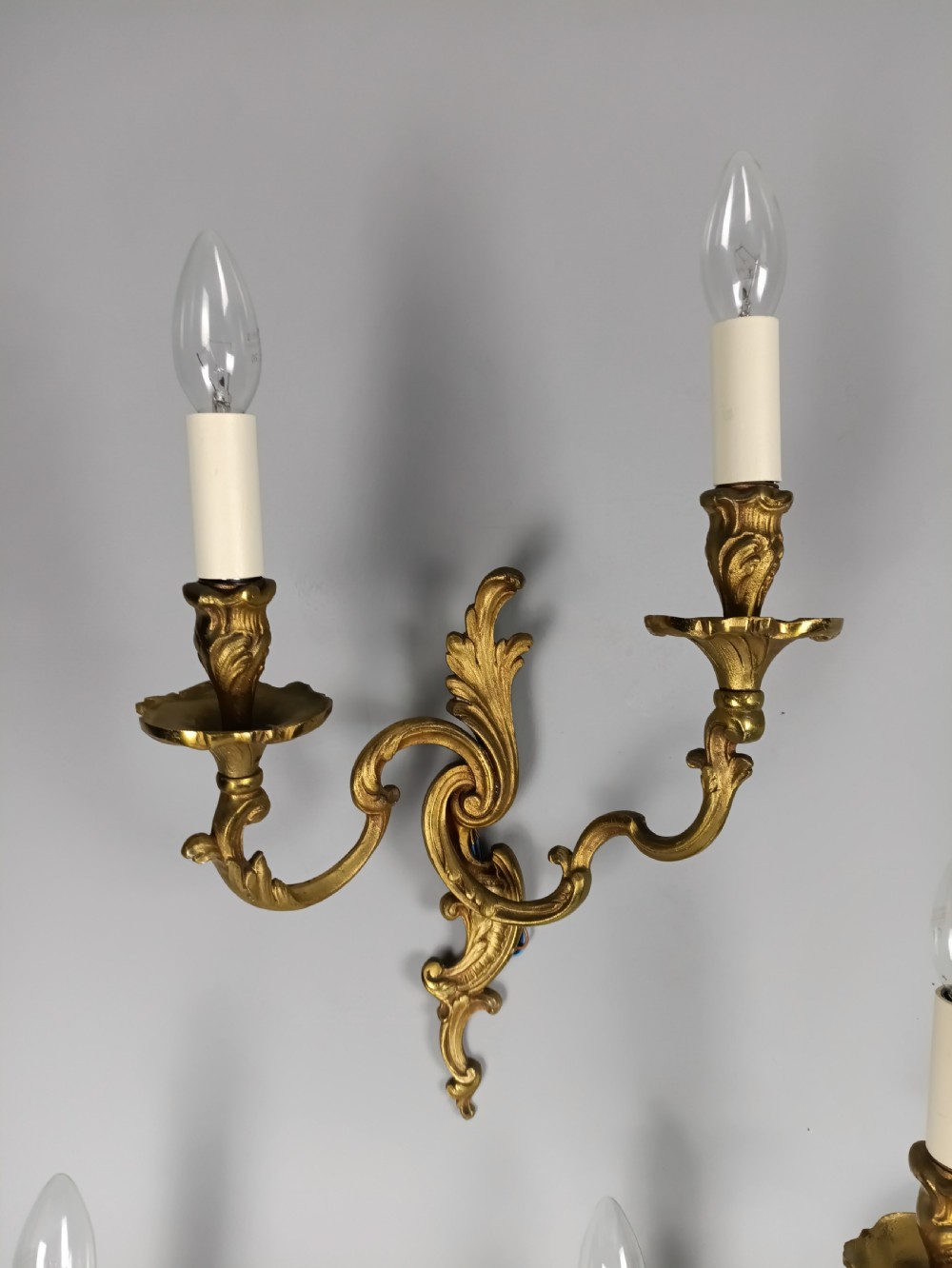 Set of 3 Large French Gilt Brass Antique Wall Lights View IV