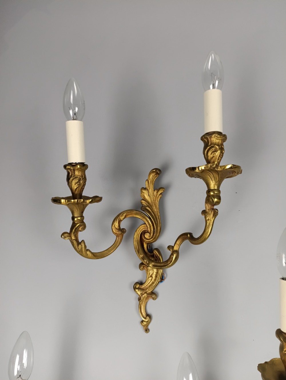 Set of 3 Large French Gilt Brass Antique Wall Lights View V