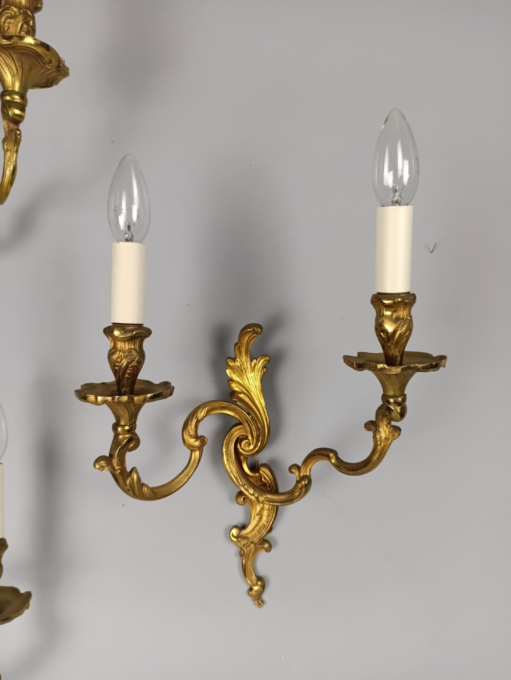 Set of 3 Large French Gilt Brass Antique Wall Lights View VII