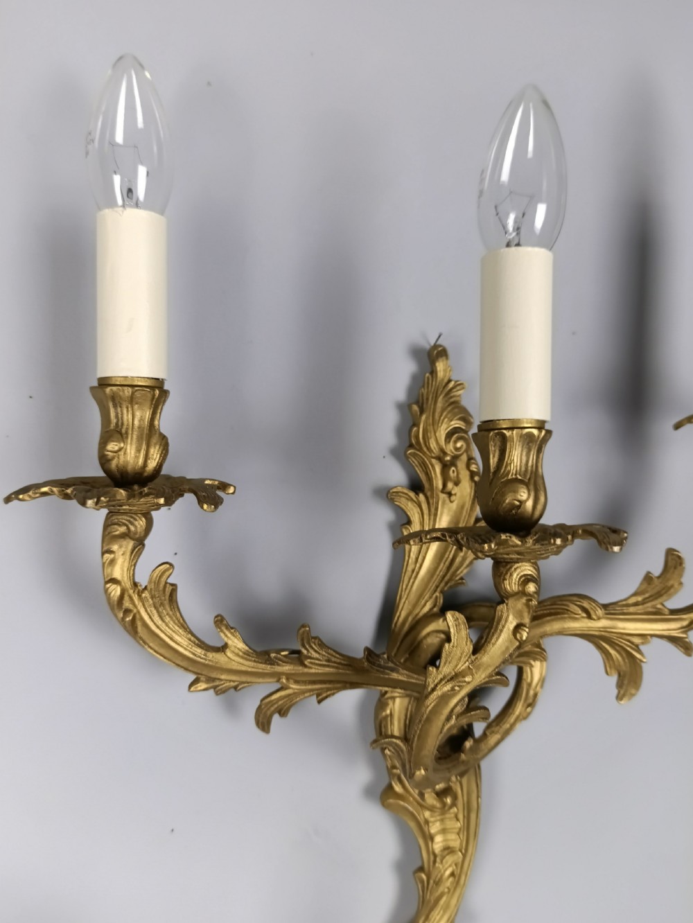 Set of 4 French Triple Arm Gilded Brass Wall Lights View II