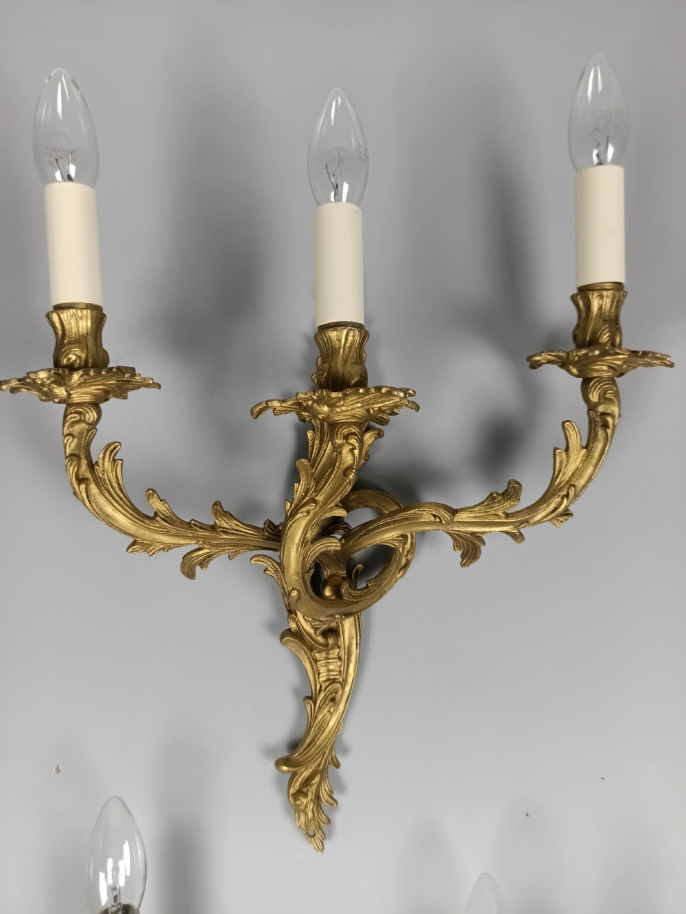 Set of 4 French Triple Arm Gilded Brass Wall Lights View V