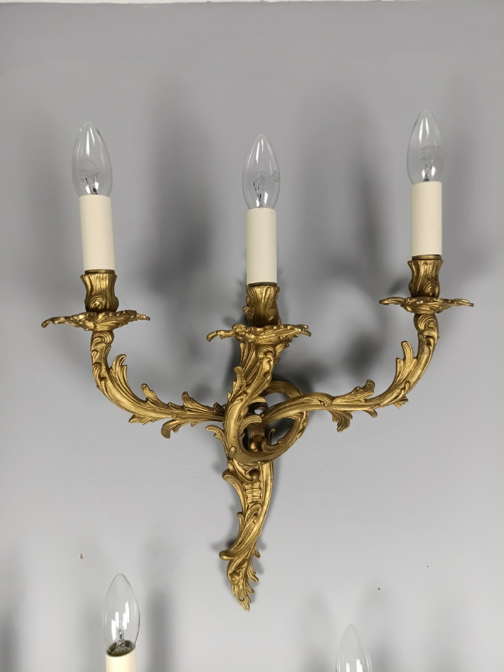 Set of 4 French Triple Arm Gilded Brass Wall Lights View VII
