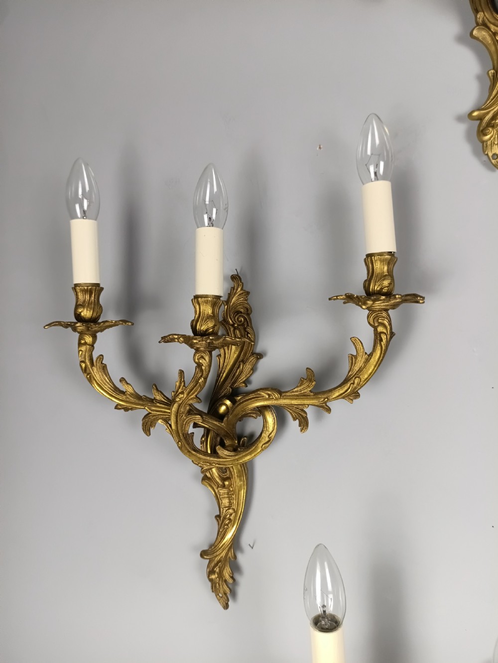 Set of 4 French Triple Arm Gilded Brass Wall Lights View IX