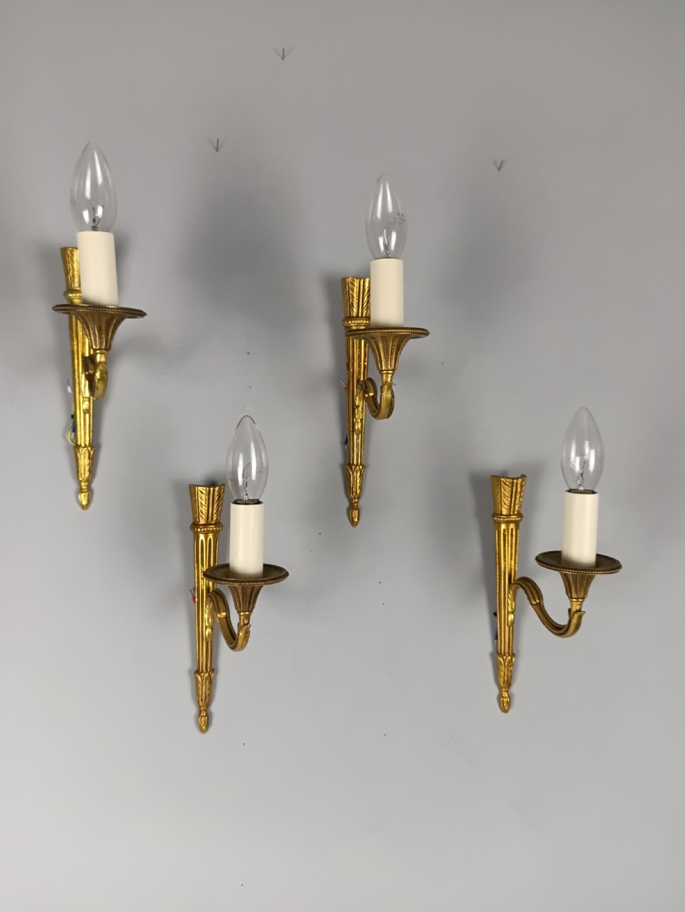 Set of 4 French Gilt Bras Single Arm Wall Lights 