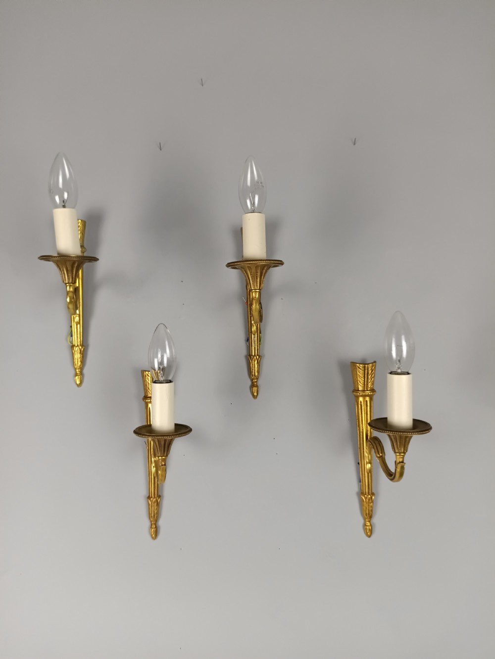 Set of 4 French Gilt Bras Single Arm Wall Lights  View III