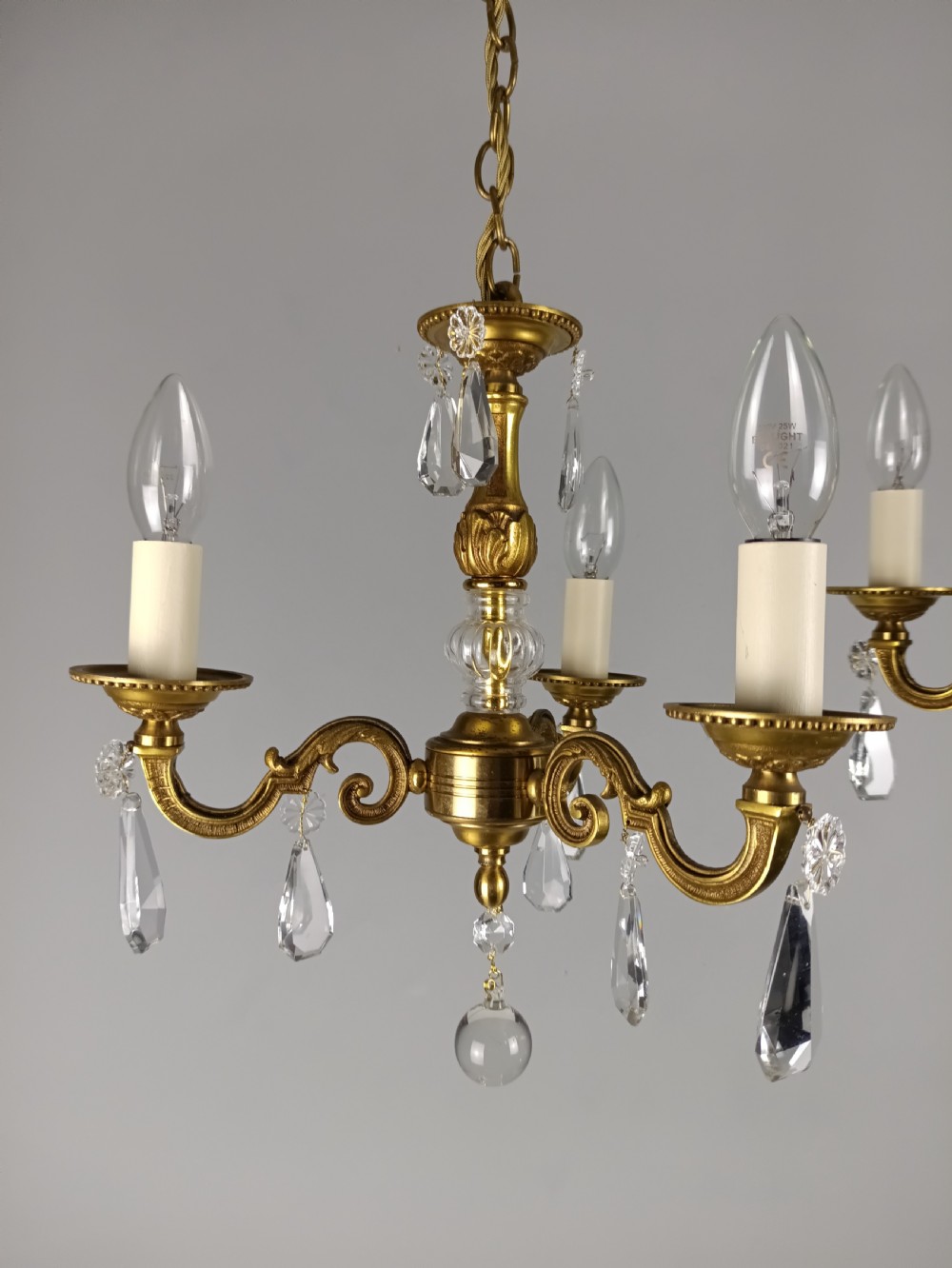 Pair of Triple Arm Crystal Gilt Brass French Chandeliers  View VII