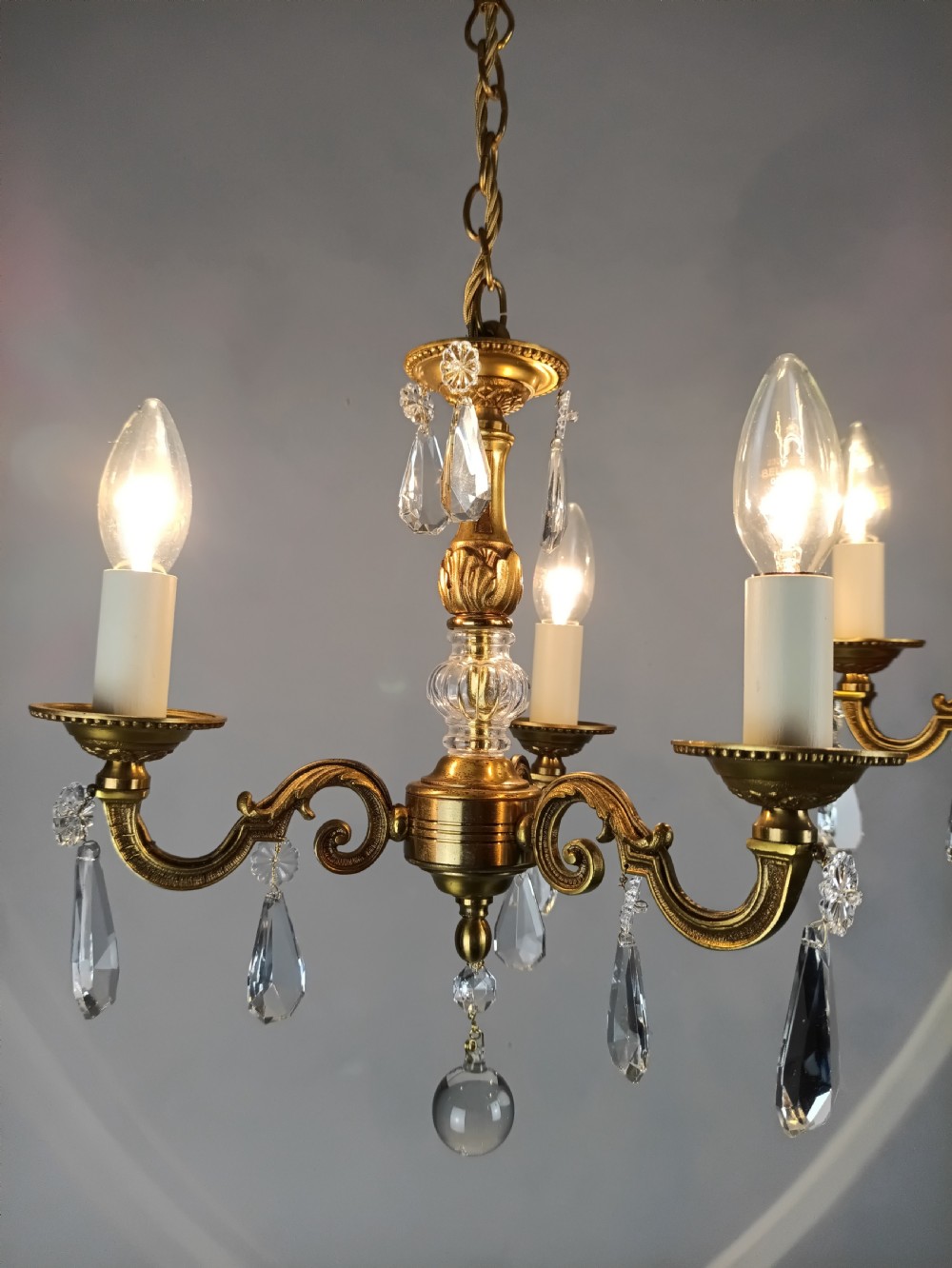Pair of Triple Arm Crystal Gilt Brass French Chandeliers  View XI
