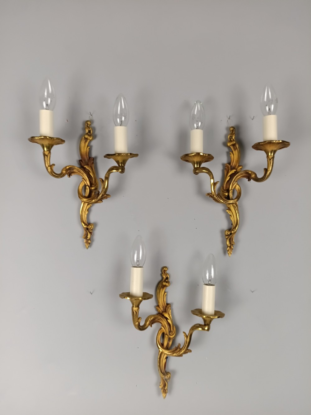 Set Of 3 French Gilded Twin Arm Antique Wall Lights View III