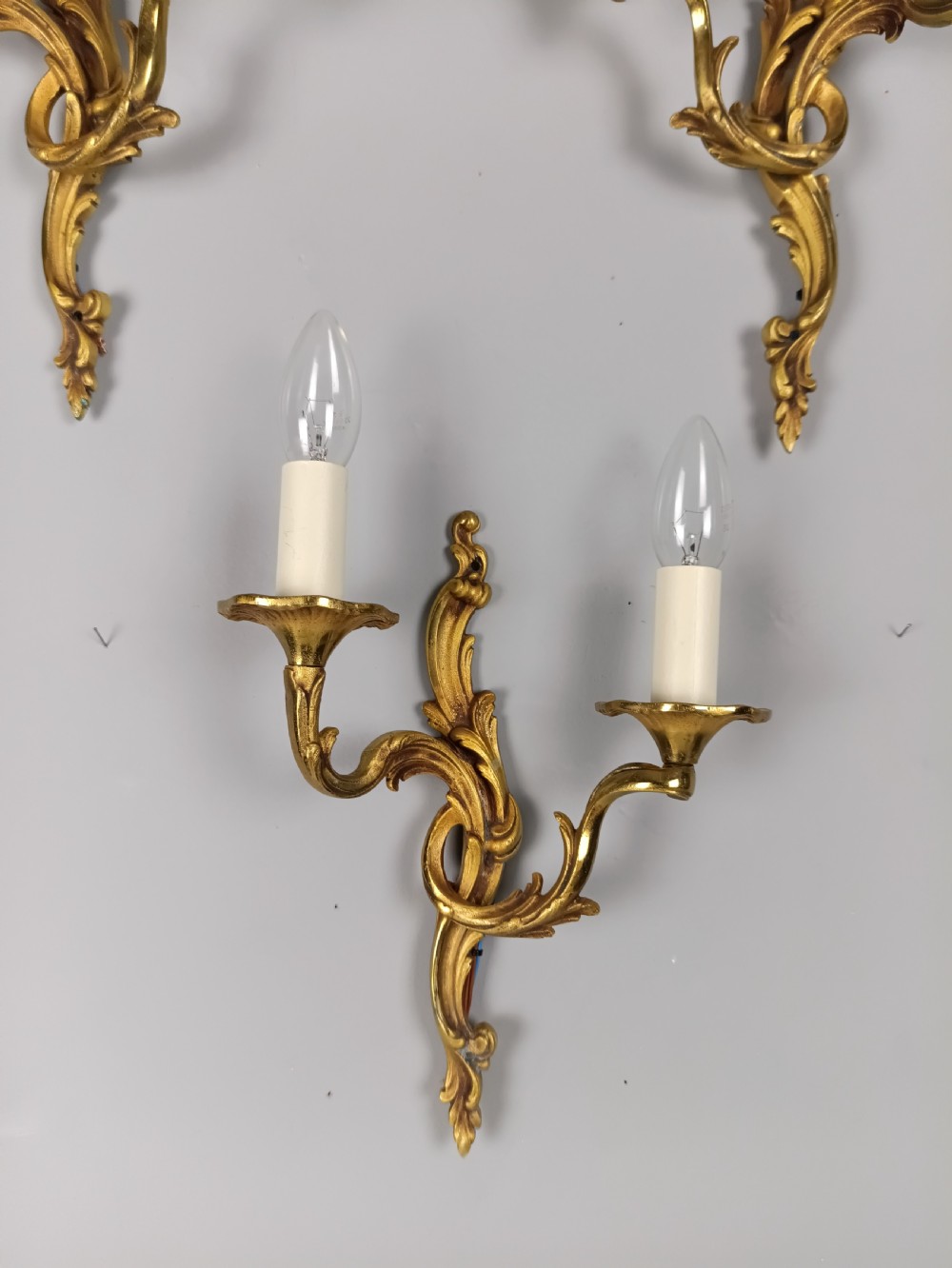 Set Of 3 French Gilded Twin Arm Antique Wall Lights View IV