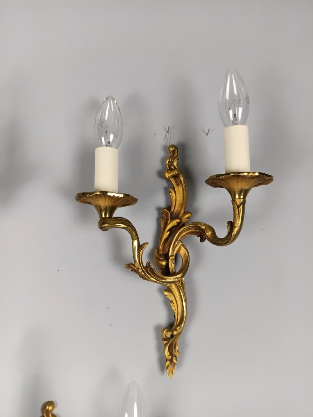 Set Of 3 French Gilded Twin Arm Antique Wall Lights View V