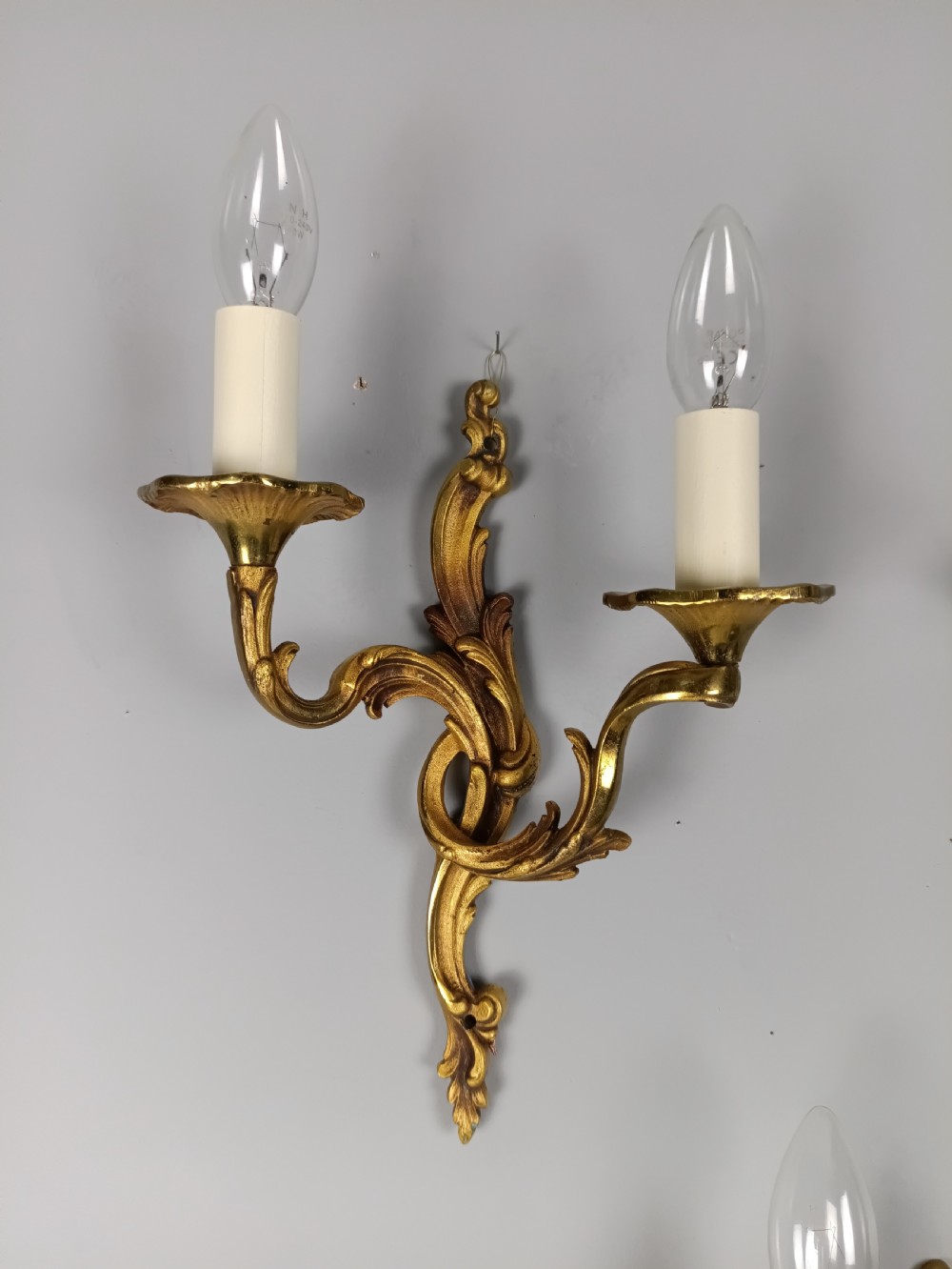 Set Of 3 French Gilded Twin Arm Antique Wall Lights View VI