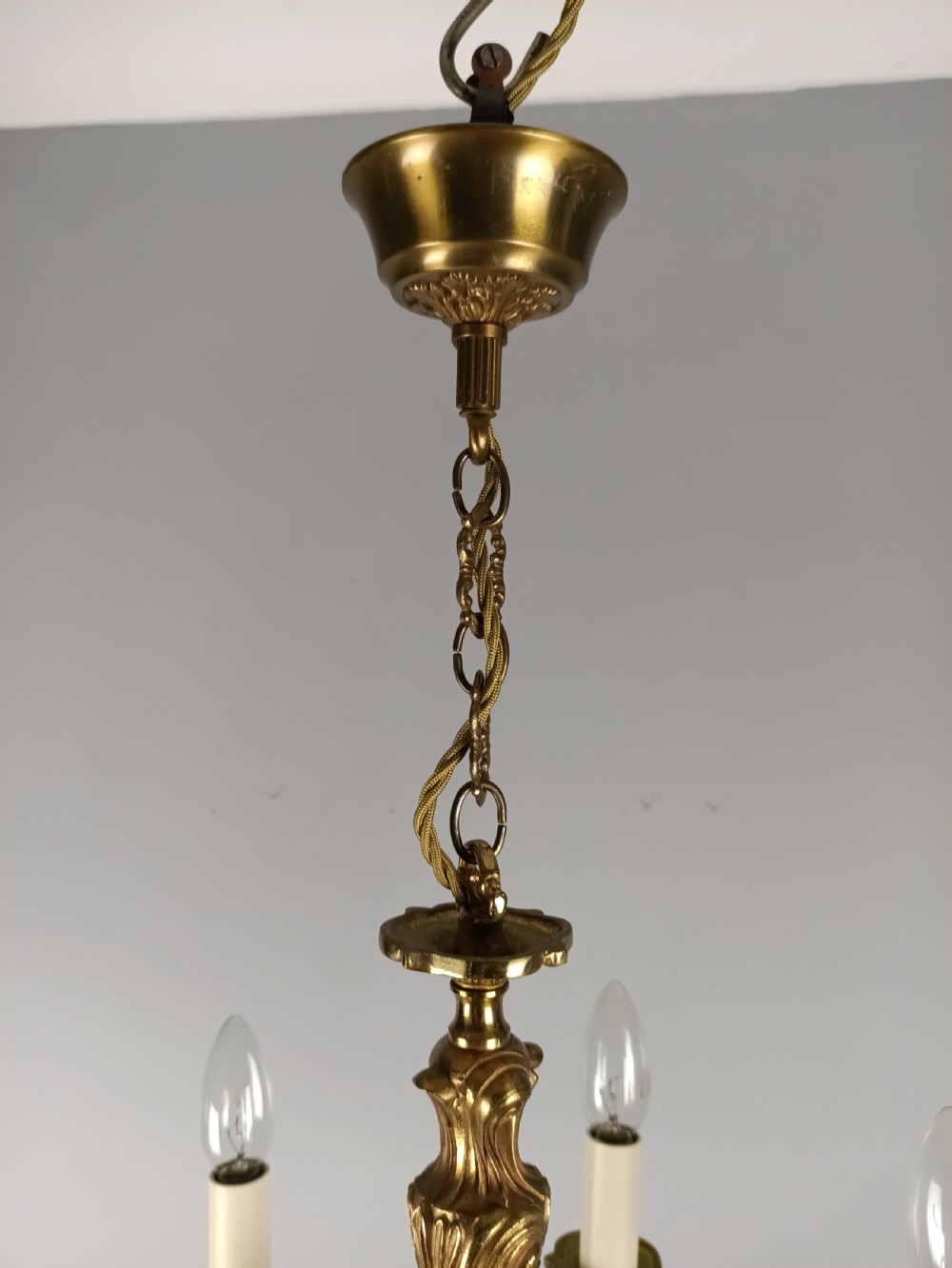 French Gilt Brass 6 Light Chandelier View VI