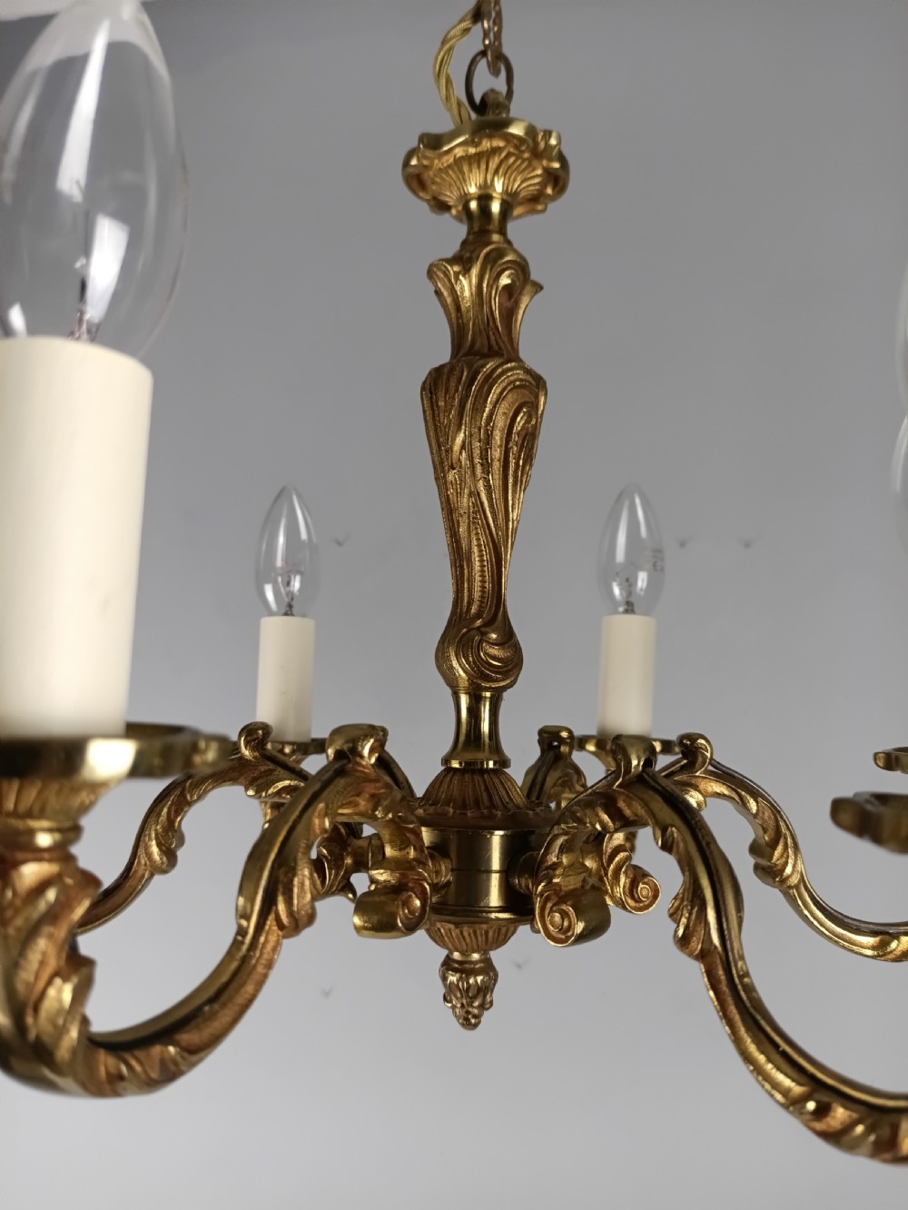 French Gilt Brass 6 Light Chandelier View VII
