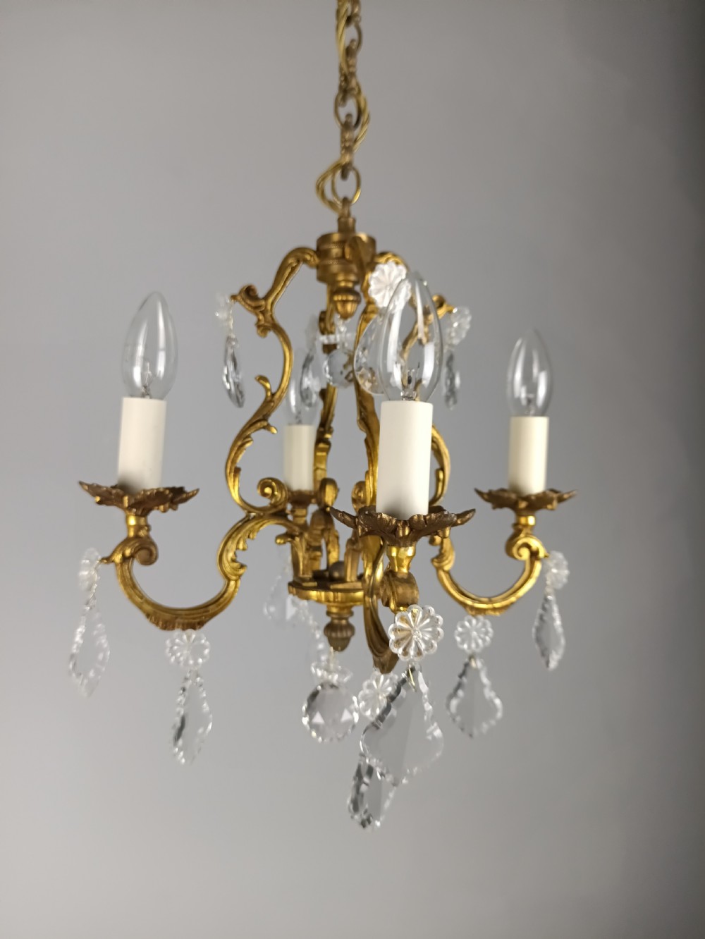 French Gilded & Crystal 4 Light Chandelier View III