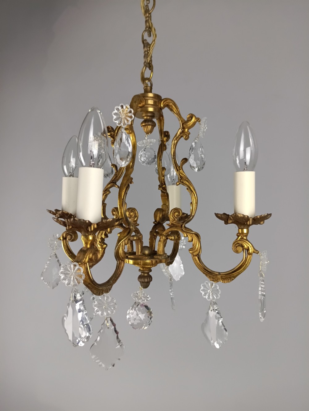 French Gilded & Crystal 4 Light Chandelier View VI