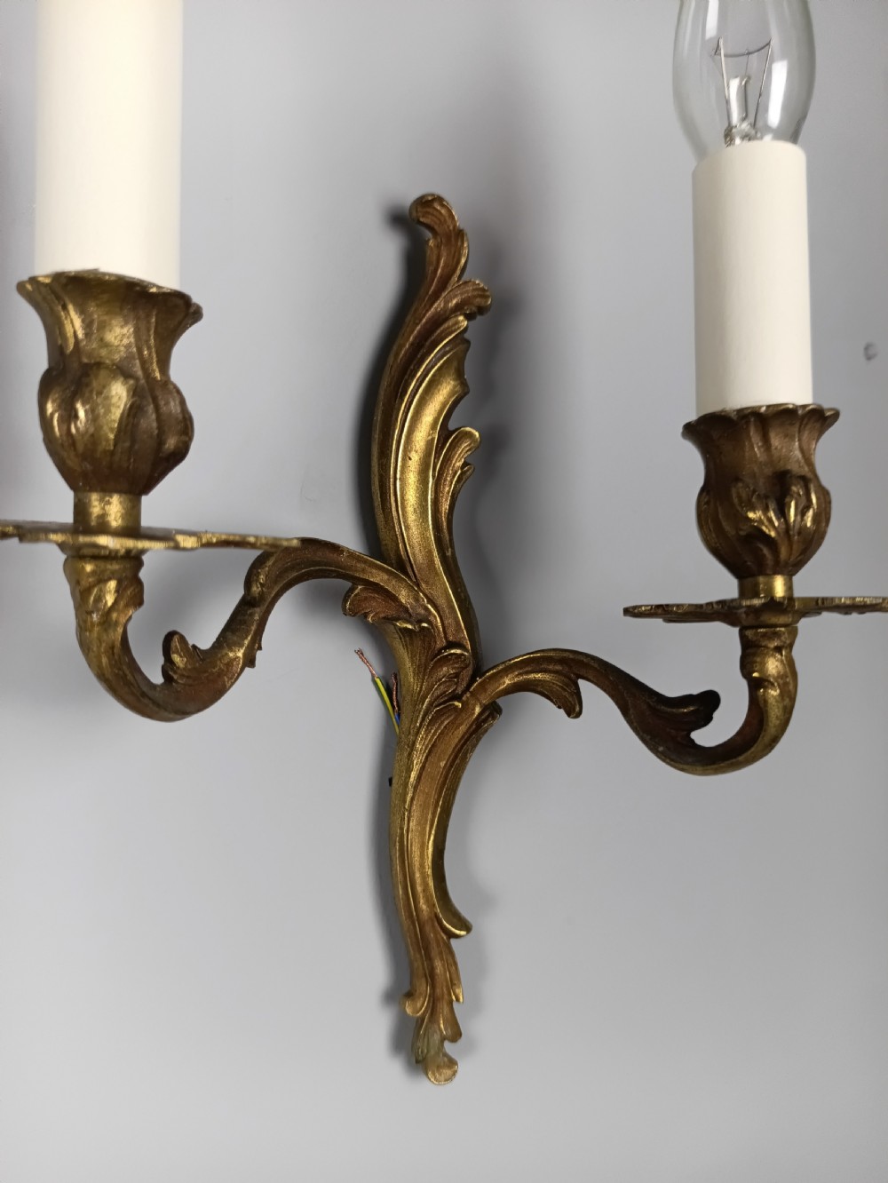 Set Of 4 Small Antique French Gilded Bronze Wall Lights | Twin-arm Sconces, C.1930, Rewired Ready To Install View II