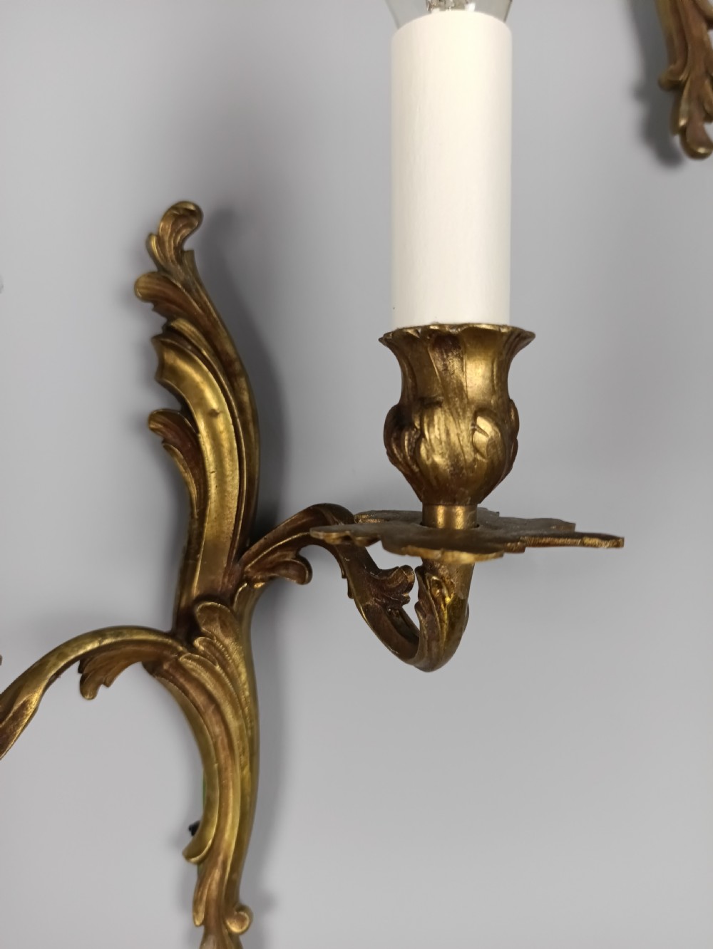 Set Of 4 Small Antique French Gilded Bronze Wall Lights | Twin-arm Sconces, C.1930, Rewired Ready To Install View III