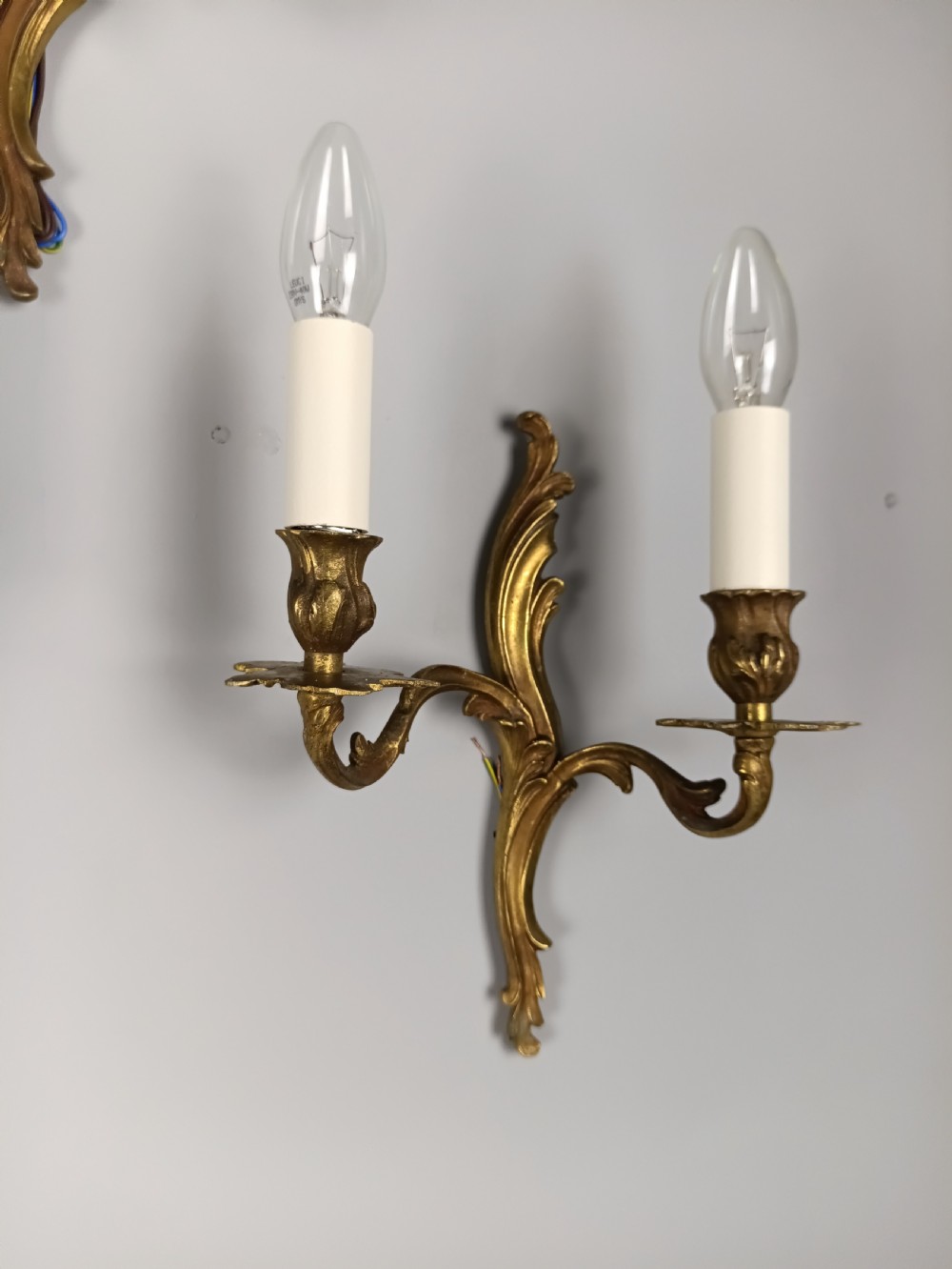Set Of 4 Small Antique French Gilded Bronze Wall Lights | Twin-arm Sconces, C.1930, Rewired Ready To Install View V