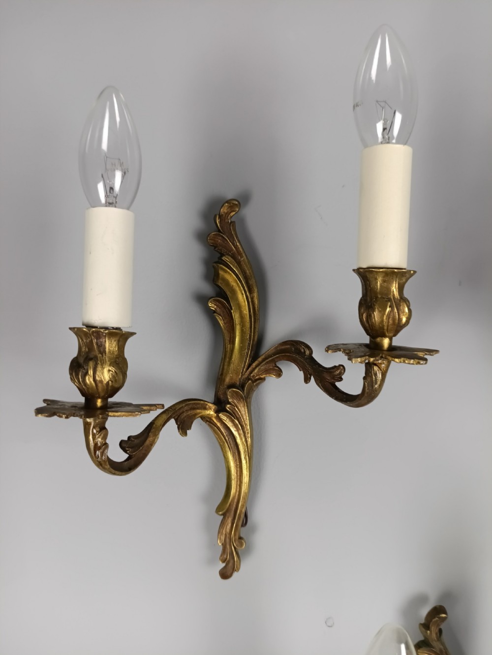 Set Of 4 Small Antique French Gilded Bronze Wall Lights | Twin-arm Sconces, C.1930, Rewired Ready To Install View VI