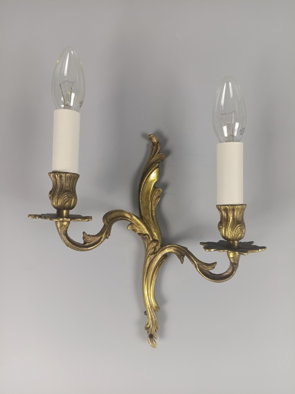 Single French Antique Gilt Brass Twin Arm Wall Light