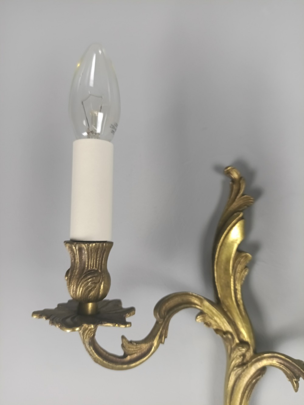 Single French Antique Gilt Brass Twin Arm Wall Light View IV