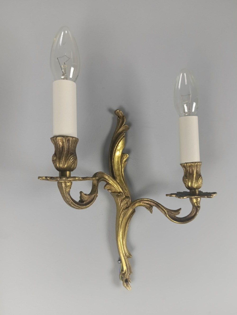 Single French Antique Gilt Brass Twin Arm Wall Light View V