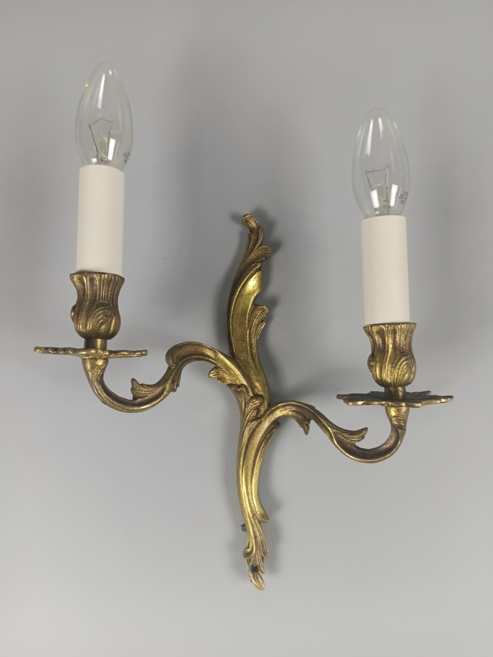 Single French Antique Gilt Brass Twin Arm Wall Light View VI